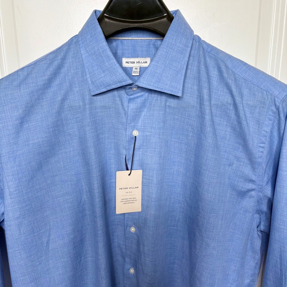 Peter Millar Mens XL Soft Cotton Button Down Shirt Classic Blue Quiet Luxury